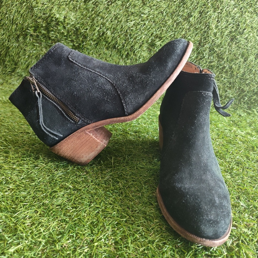 Madewell Black Ankle Boots Womens Size 7.5 Booties Suede Leather  Zip Up Janice